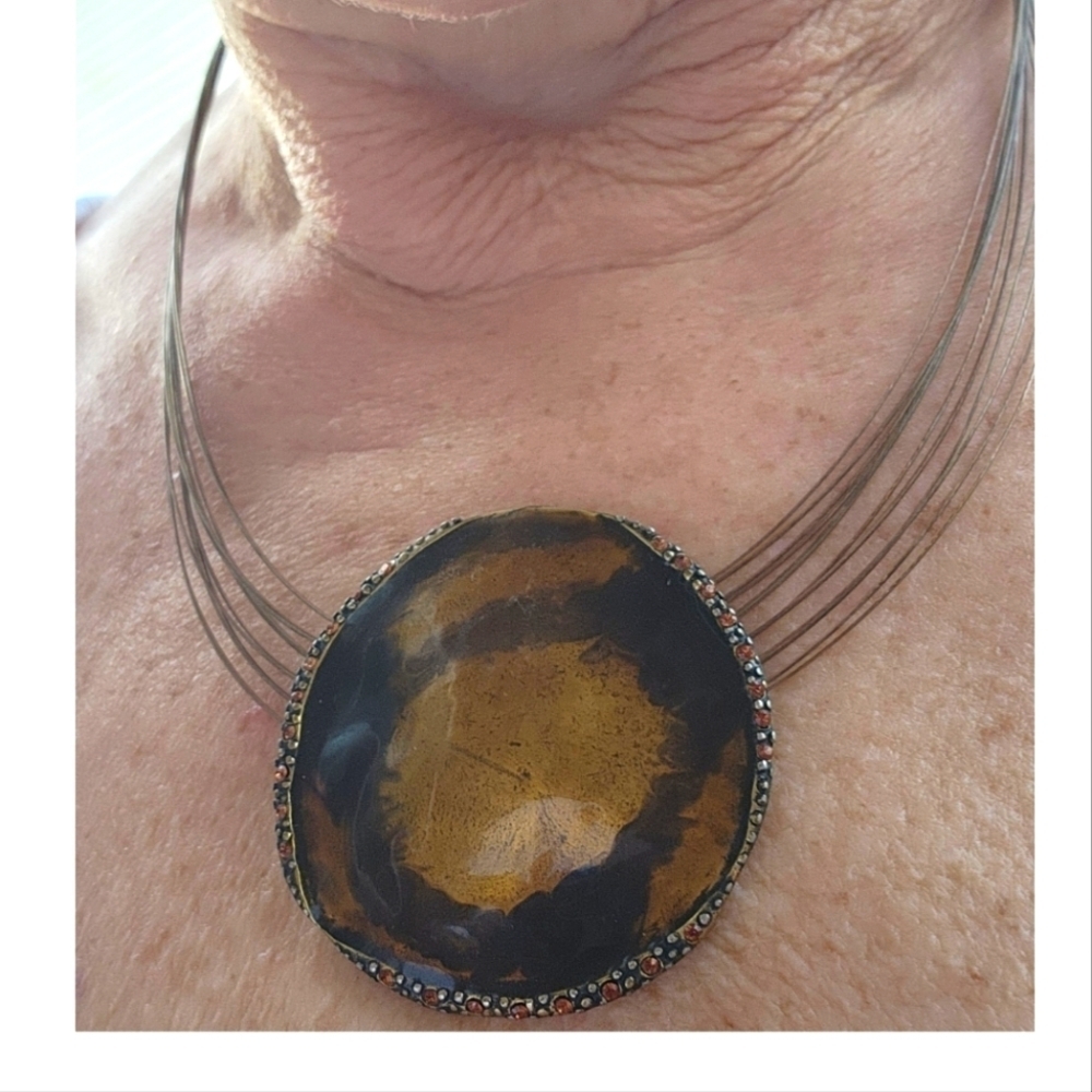 Vintage Chico's earth‎ tones metal Medallion necklace
